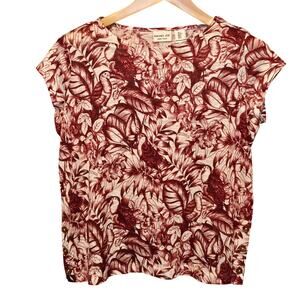 Rachel Zoe Top Womens Size Small Red White Toucan Tropical Print 100% Linen